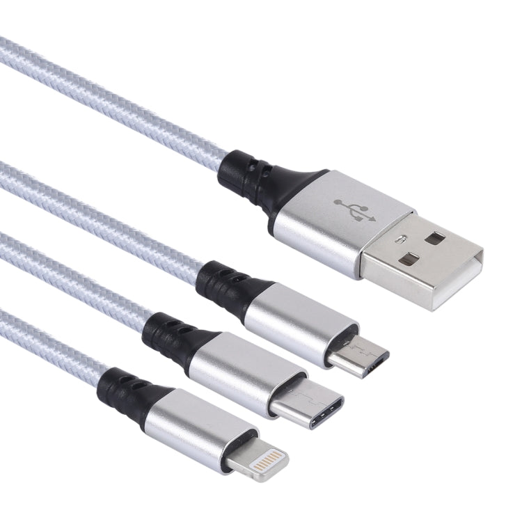 Cavo di ricarica in tessuto di nylon da USB a 8 pin e USB-C/Type-C e micro USB 3 in 1 da 2A 1,2 m