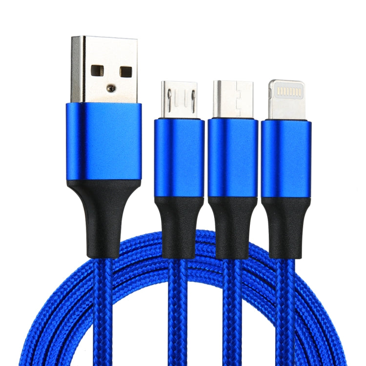 Cavo di ricarica in tessuto di nylon da USB a 8 pin e USB-C/Type-C e micro USB 3 in 1 da 2A 1,2 m