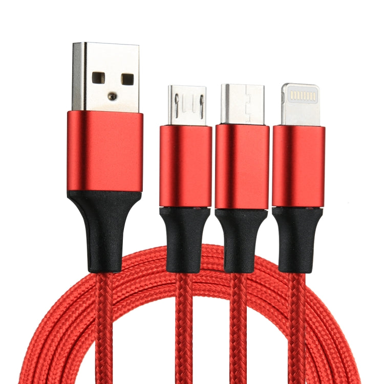 Cavo di ricarica in tessuto di nylon da USB a 8 pin e USB-C/Type-C e micro USB 3 in 1 da 2A 1,2 m