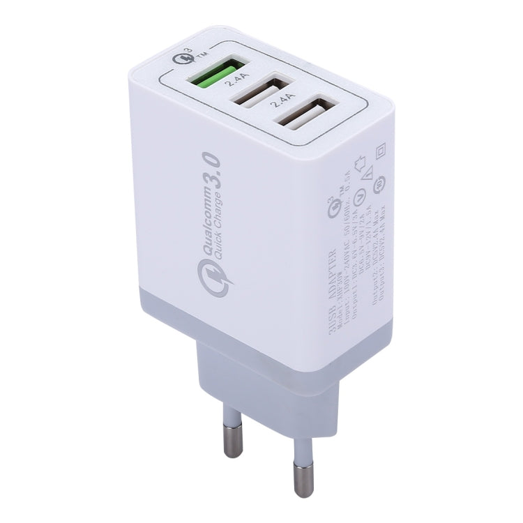 Caricatore da muro a ricarica rapida USB XHF30W 3 QC3.0, spina europea, EU Plug