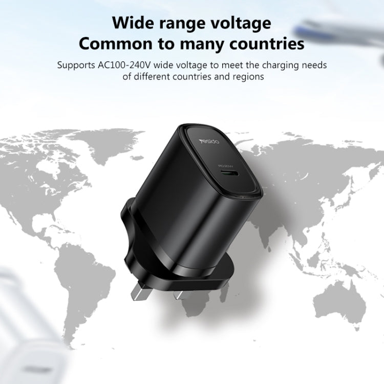 Caricabatterie rapido Yesido YC76 PD 20W USB-C con presa UK