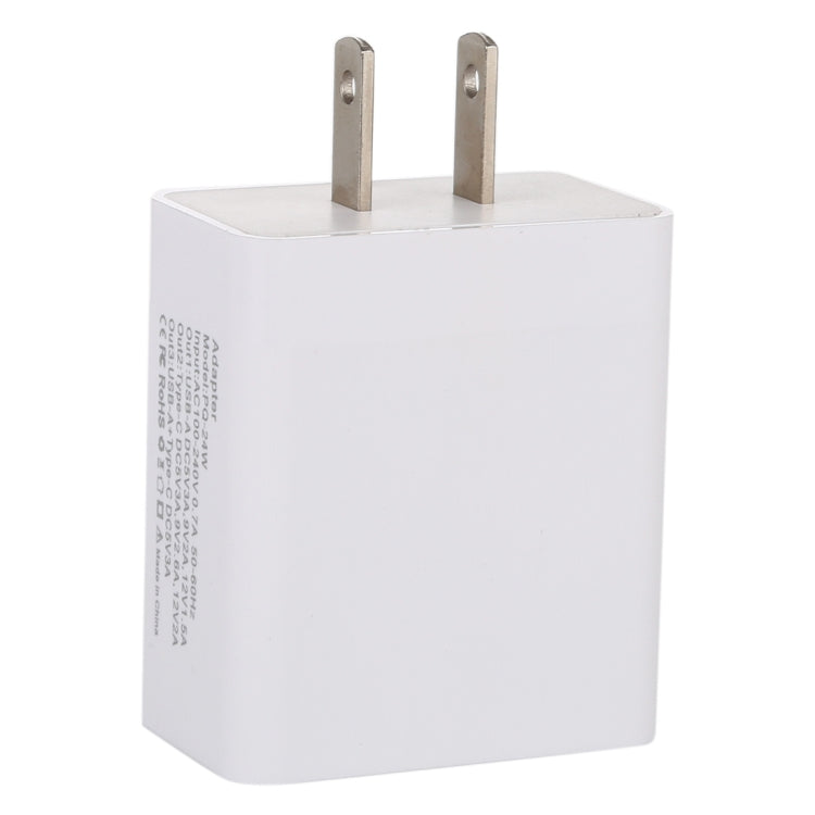 24W US Plug PD Fast Charger Power Adapter + QC3.0, 24W US Plug