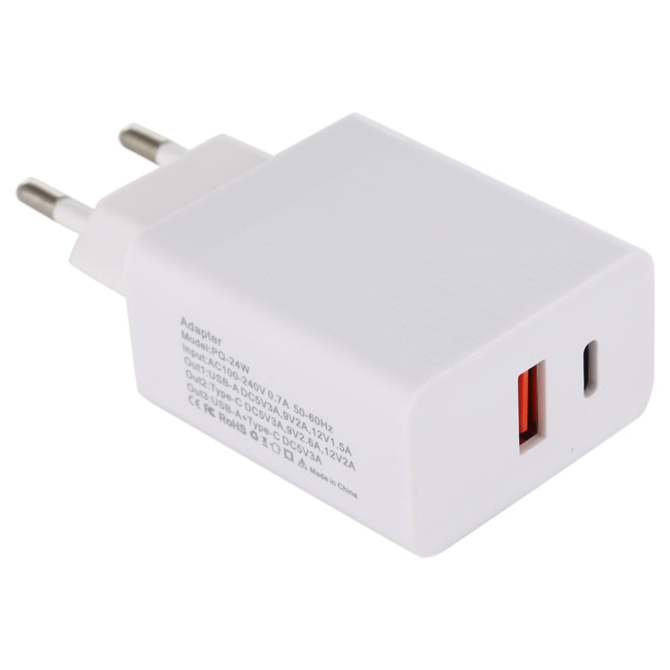 Spina europea per adattatore di alimentazione per caricabatterie rapido PD + QC3.0 da 24 W, 24W EU Plug