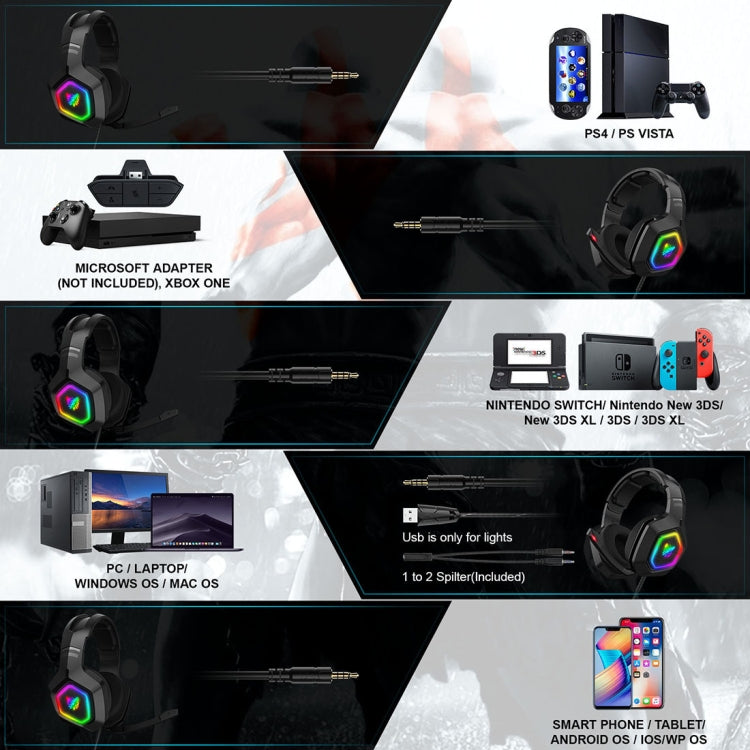 Cuffie cablate per giochi per computer ONIKUMA K10 con luce LED RGB, K10