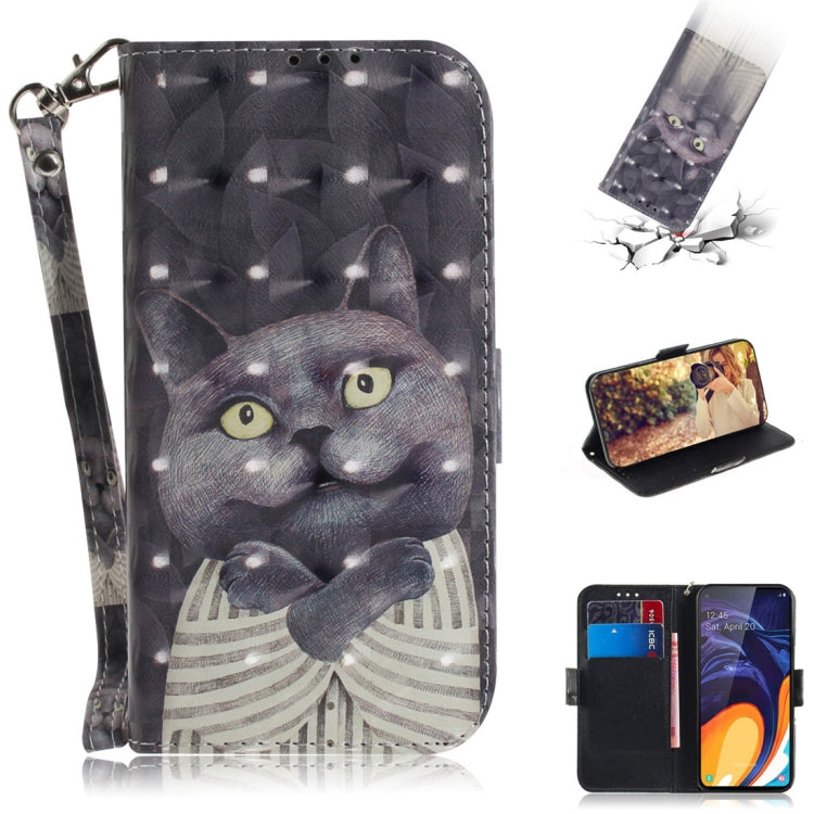 Custodia portafoglio in pelle Hug Cat per Samsung Galaxy A60