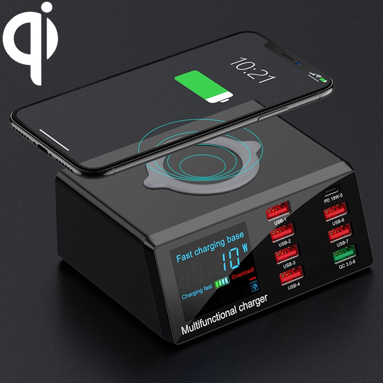 Caricabatterie USB QC 3.0 9 in 1 con ricarica wireless