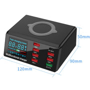 Caricabatterie USB QC 3.0 9 in 1 con ricarica wireless