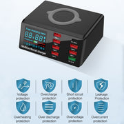 Caricabatterie USB QC 3.0 9 in 1 con ricarica wireless