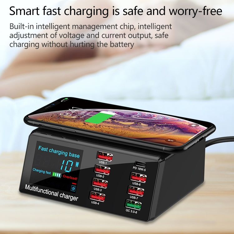 Caricabatterie USB QC 3.0 9 in 1 con ricarica wireless 65W