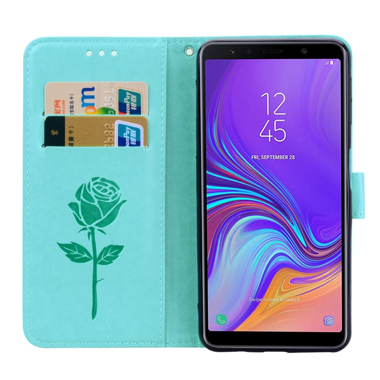 Custodia in pelle PU con chiusura orizzontale in rilievo rosa per Samsung Galaxy A7 (2018), con supporto, slot per carte e portafoglio, For Samsung Galaxy A7 (2018)