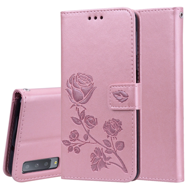 Custodia in pelle PU con chiusura orizzontale in rilievo rosa per Samsung Galaxy A7 (2018), con supporto, slot per carte e portafoglio, For Samsung Galaxy A7 (2018)