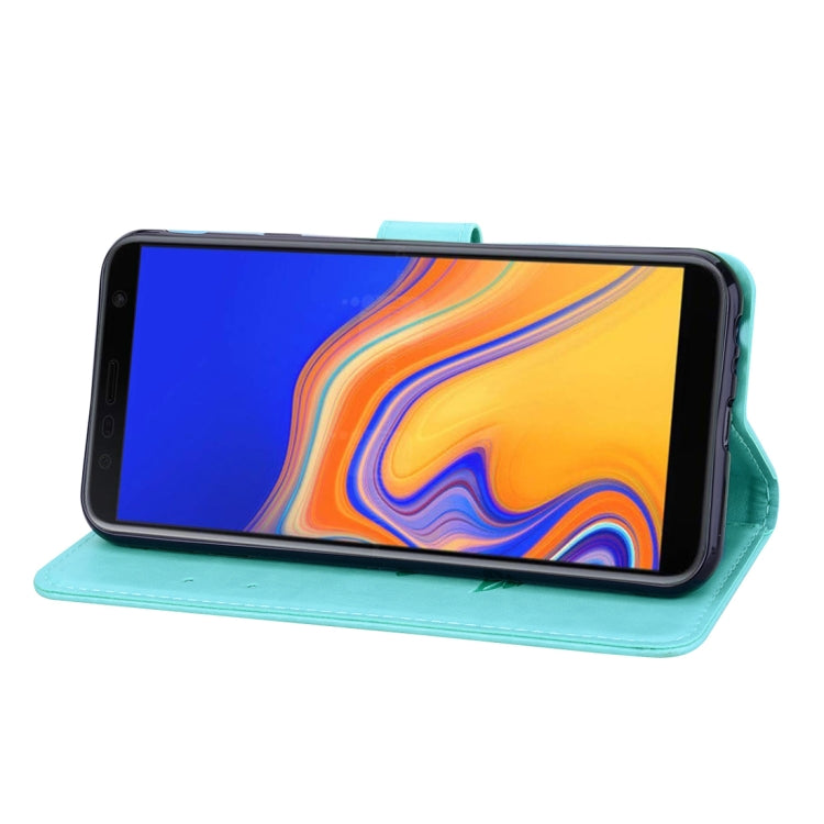 Custodia in pelle PU con chiusura orizzontale in rilievo rosa per Samsung Galaxy J4 Plus, con supporto, slot per carte e portafoglio, For Samsung Galaxy J4 Plus