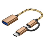Cavo adattatore USB 3.0 femmina a Micro USB + USB-C 17 cm