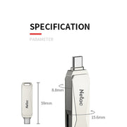 Netac U782C 32GB USB-C / Type-C + USB 3.0 Rotazione a 360 gradi Chiavetta USB OTG U in lega di zinco, 32GB