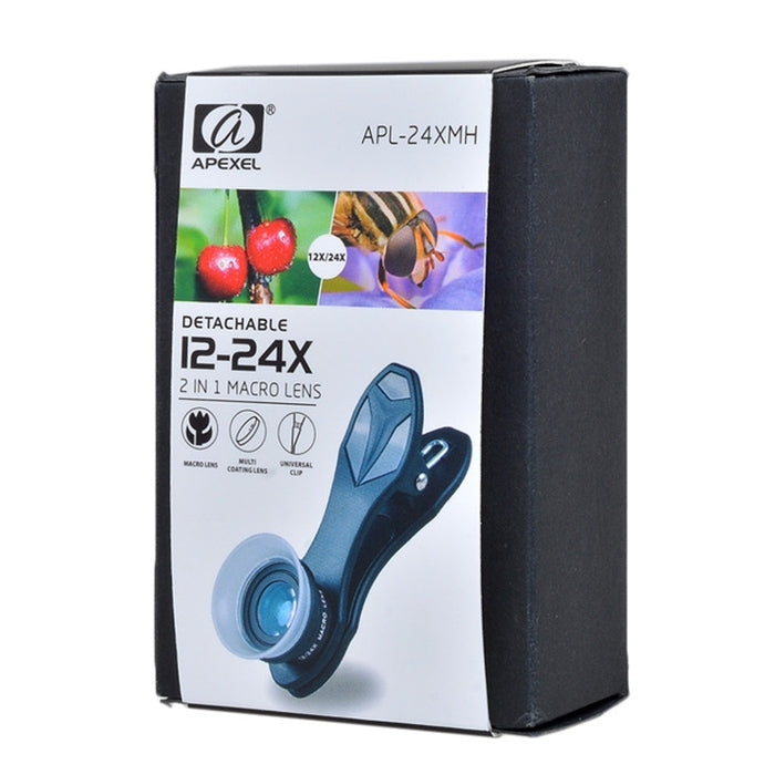 APEXEL APL-24X-H Obiettivo macro esterno universale 2 in 1 per cellulare 12X e 24X con paraluce