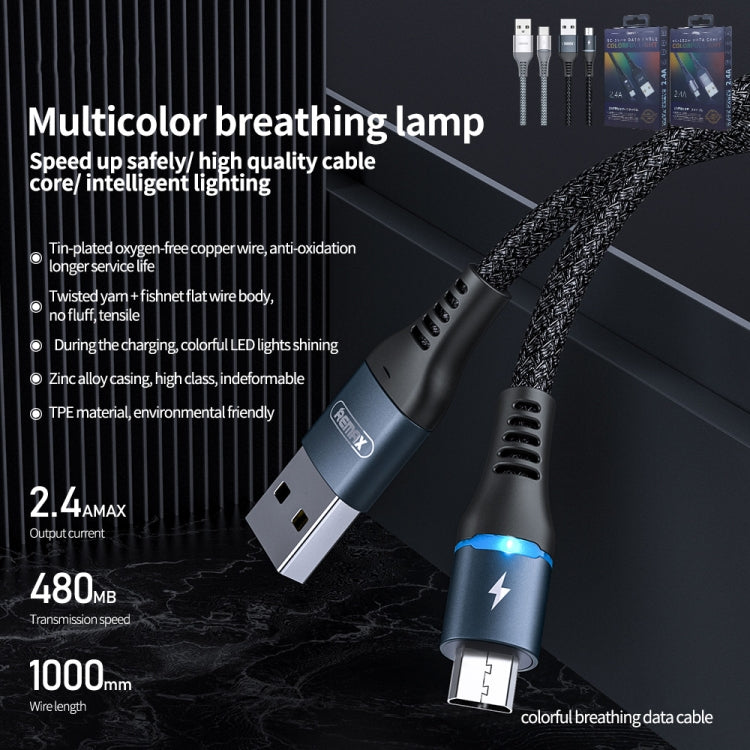 REMAX RC-152M Cavo dati per respirazione colorato da USB a Micro USB da 1 m 2,4 A, Micro USB