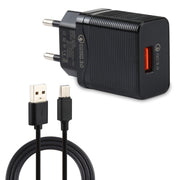 LZ-728 Caricatore da viaggio con interfaccia USB QC 3.0 2 in 1 da 18 W + set di cavi dati da USB a USB-C / Type-C, spina europea, lunghezza cavo: 1 m, with USB-C / Type-C Cable