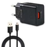 LZ-728 Caricatore da viaggio con interfaccia USB QC 3.0 2 in 1 da 18 W + set di cavi dati da USB a micro USB, spina europea, lunghezza cavo: 1 m, with Micro USB Cable