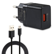 LZ-728 Caricatore da viaggio con interfaccia USB QC 3.0 2 in 1 da 18 W + set di cavi dati da USB a micro USB, spina europea, lunghezza cavo: 1 m, with Micro USB Cable