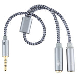 HY191 Cavo audio intrecciato 2 in 1 da 3,5 mm maschio a microfono + audio femmina, lunghezza: 26 cm, HY191