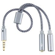 HY191 Cavo audio intrecciato 2 in 1 da 3,5 mm maschio a microfono + audio femmina, lunghezza: 26 cm, HY191