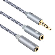 HY191 Cavo audio intrecciato 2 in 1 da 3,5 mm maschio a microfono + audio femmina, lunghezza: 26 cm, HY191