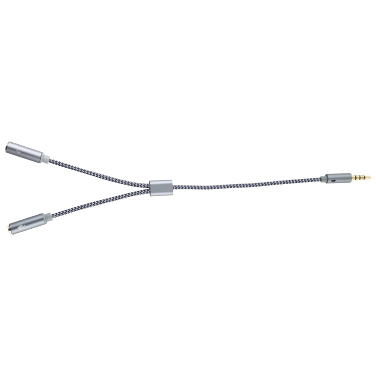 HY191 Cavo audio intrecciato 2 in 1 da 3,5 mm maschio a microfono + audio femmina, lunghezza: 26 cm, HY191