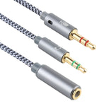 YH192 Cavo audio intrecciato 2 in 1 da 3,5 mm femmina a microfono + audio maschio, lunghezza: 22 cm, YH192