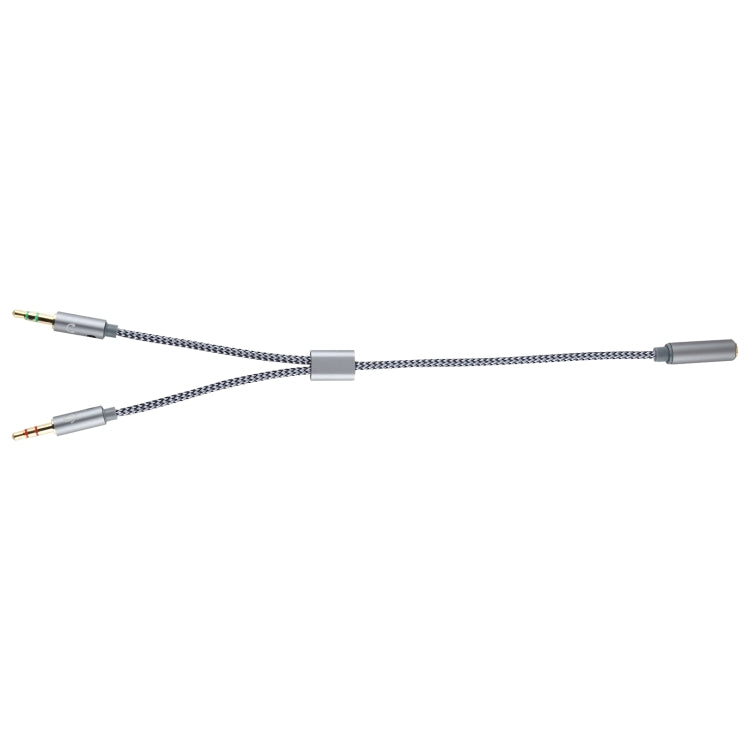 YH192 Cavo audio intrecciato 2 in 1 da 3,5 mm femmina a microfono + audio maschio, lunghezza: 22 cm, YH192