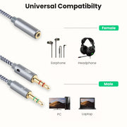YH192 Cavo audio intrecciato 2 in 1 da 3,5 mm femmina a microfono + audio maschio, lunghezza: 22 cm, YH192