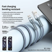 REMAX RC-124m 1m 2.4A Cavo dati di ricarica rapida da USB a micro USB intrecciato in lega di alluminio, Micro USB