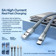 REMAX RC-170 Jany Series 1m 5A Cavo dati da USB a USB-C / Type-C intrecciato in lega di alluminio per ricarica rapida, USB to USB-C / Type-C, USB-C / Type-C