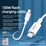 REMAX Marlik Serie RC-175c PD 100 W USB-C / Type-C a USB-C / Type-C Cavo dati di ricarica rapida, Lunghezza cavo: 1 m, 1m