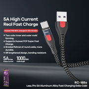 REMAX RC-188a Lesu Pro 1m 5A USB a USB-C / Type-C Cavo dati di ricarica veloce intrecciato in lega di alluminio, USB to USB-C / Type-C
