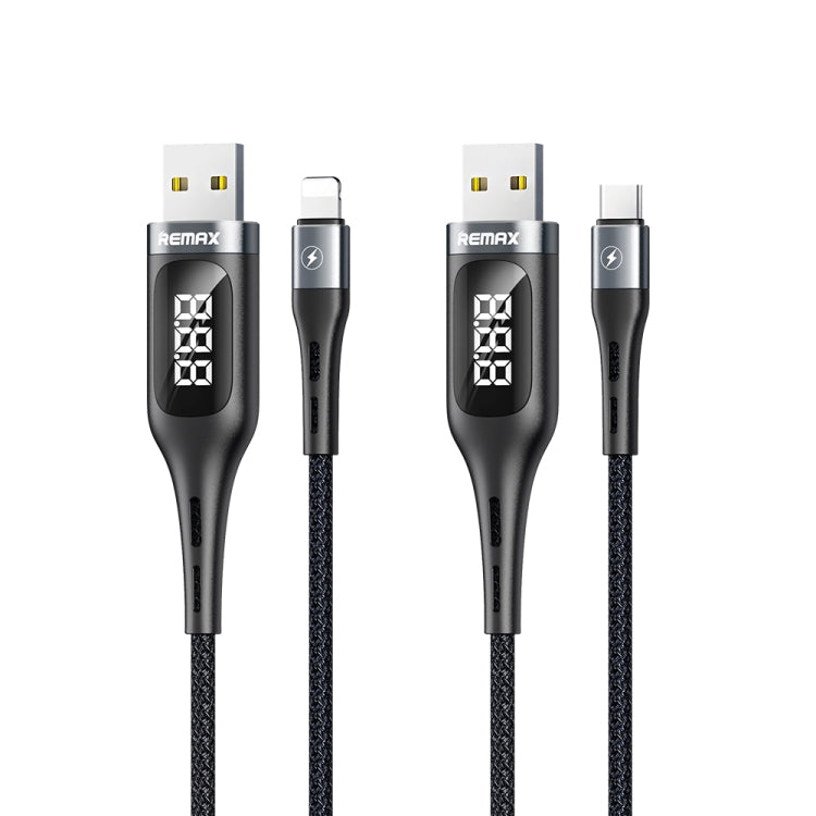 REMAX RC-096a Leader 1.2m 2.1 USB a USB-C / Type-C Display digitale intelligente Treccia in lega di alluminio Cavo dati di ricarica rapida, SAS6166A, SAS6166B