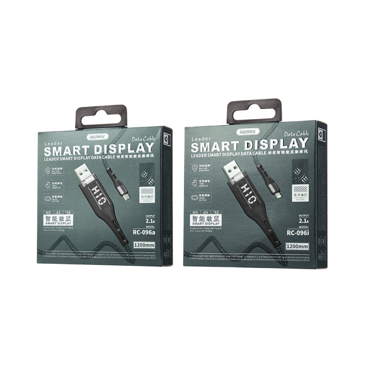 REMAX RC-096a Leader 1.2m 2.1 USB a USB-C / Type-C Display digitale intelligente Treccia in lega di alluminio Cavo dati di ricarica rapida, SAS6166A, SAS6166B