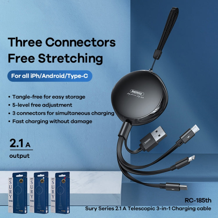 Cavo 3 in 1 REMAX RC-185th USB a 8 pin e USB-C