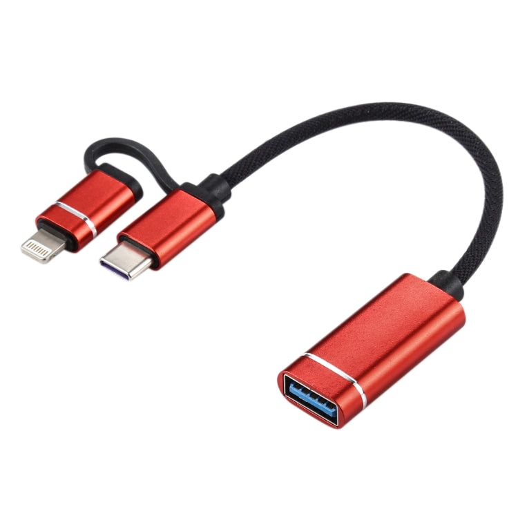 USB 3.0 femmina a 8 pin + USB-C/Type-C maschio ricarica + trasmissione Cavo adattatore intrecciato in nylon OTG, lunghezza cavo: 11 cm, 8 Pin Black, 8 Pin Silver + White, 8 Pin Silver, 8 Pin Red, 8 Pin Blue