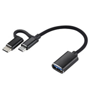 USB 3.0 femmina a micro USB + USB-C/tipo-C maschio ricarica + trasmissione Cavo adattatore intrecciato in nylon OTG, lunghezza cavo: 11 cm, Micro USB Black, Micro USB Grey, Micro USB Blue, Micro USB Red, Micro USB Silver, Micro USB  White