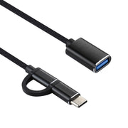 USB 3.0 femmina a micro USB + USB-C/tipo-C maschio ricarica + trasmissione Cavo adattatore intrecciato in nylon OTG, lunghezza cavo: 11 cm, Micro USB Black, Micro USB Grey, Micro USB Blue, Micro USB Red, Micro USB Silver, Micro USB  White