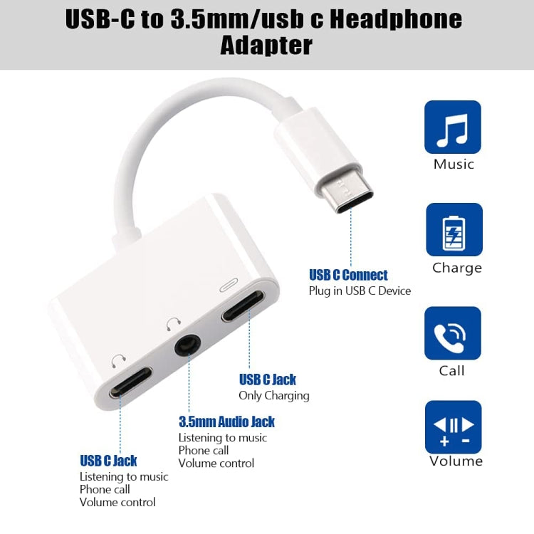 Adattatore audio di ricarica digitale da USB-C + 3,5 mm + 3,5 mm a USB-C 3 in 1