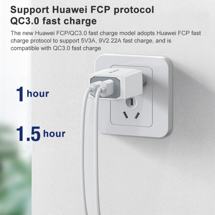awei PD4 20W PD Type-C + QC 3.0 Interfaccia USB Caricabatterie da viaggio a ricarica rapida con cavo dati, presa EU