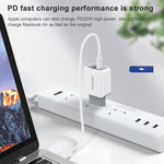 awei PD4 20W PD Type-C + QC 3.0 Interfaccia USB Caricabatterie da viaggio a ricarica rapida con cavo dati, presa EU