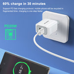 awei PD4 20W PD Type-C + QC 3.0 Interfaccia USB Caricabatterie da viaggio a ricarica rapida con cavo dati, presa EU