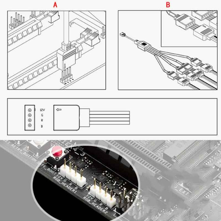 Cavo prolunga di raffreddamento PC AURA RGB a 3 pin 5 V da 1 a 4 per Asus, 1 to 4