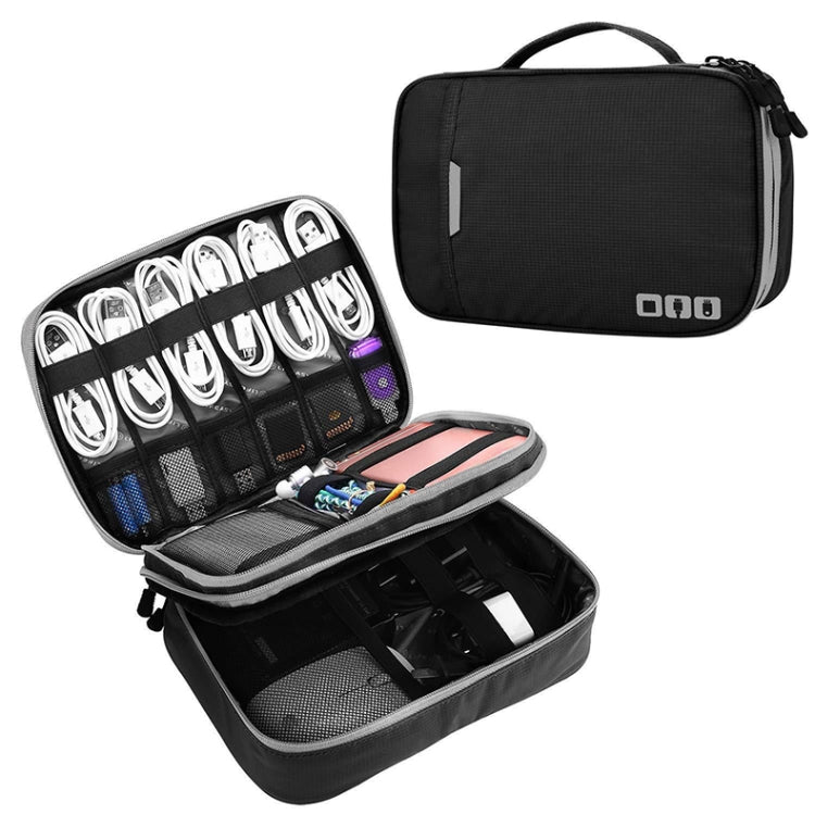Custodia multifunzionale per cavo dati per caricabatterie per cuffie Alimentatore portatile, dimensioni: L, 25 x 18 x 7 cm, 25 x 18 x 7cm (Black), 25 x 18 x 7cm (Grey)