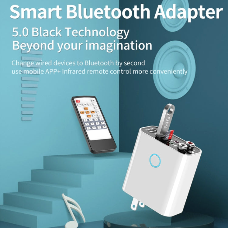 K16 2 in 1 3,5 mm AUX + RAC Ricevitore trasmettitore audio Bluetooth 5.0 plug-in a doppia uscita con telecomando, spina americana, US Plug