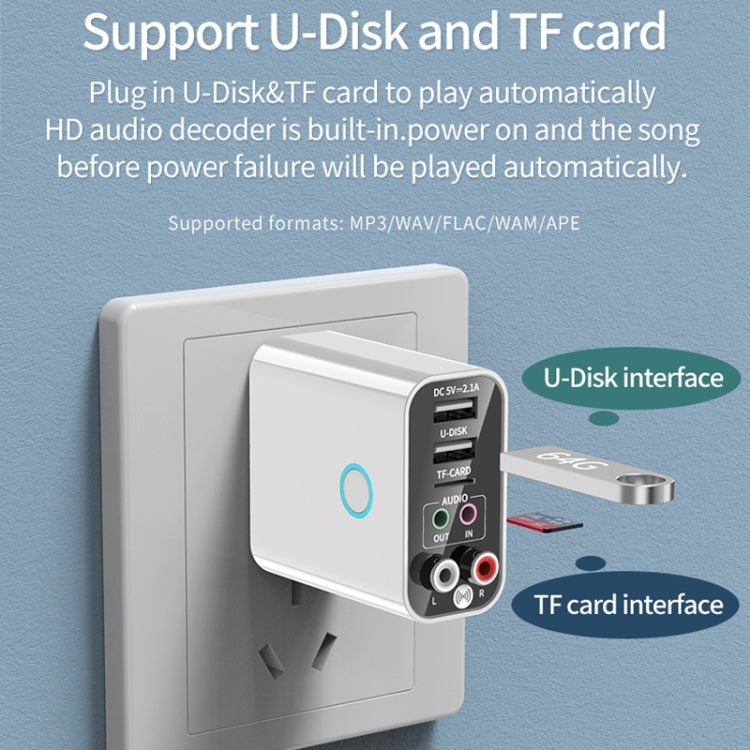 K16 2 in 1 3,5 mm AUX + RAC Ricevitore trasmettitore audio Bluetooth 5.0 plug-in a doppia uscita con telecomando, spina americana, US Plug