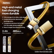 REMAX RC-091a Cavo di ricarica per sincronizzazione dati da USB a USB-C / Type-C Golden Diamond da 2,4 A, lunghezza cavo: 1 m, RC-091a