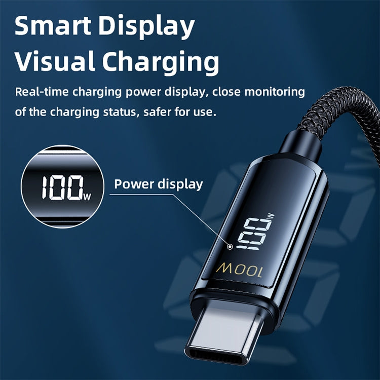 REMAX RC-128a Cavo dati di ricarica intrecciato in lega di zinco con display digitale intelligente da 100 W da tipo C / da USB-C a tipo C / USB-C, lunghezza: 1,2 m